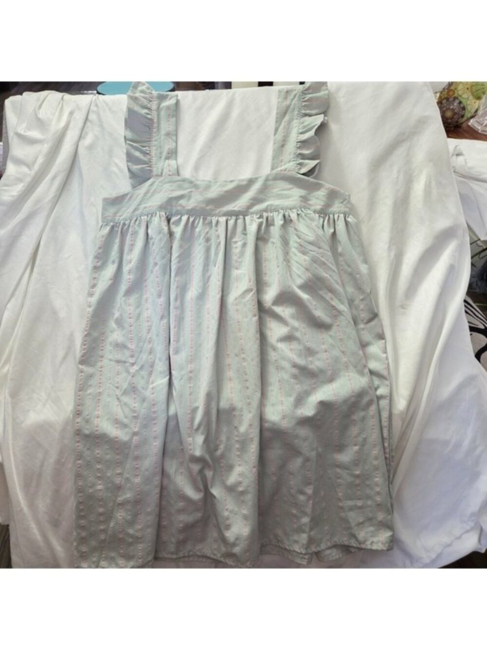 Maree Maree Ruffle Strap Dress Sage Green Pink Stripe XL
